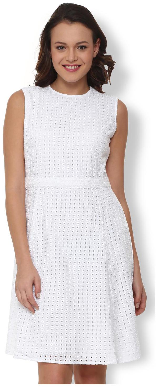 

Van Heusen White Self design A-line dress