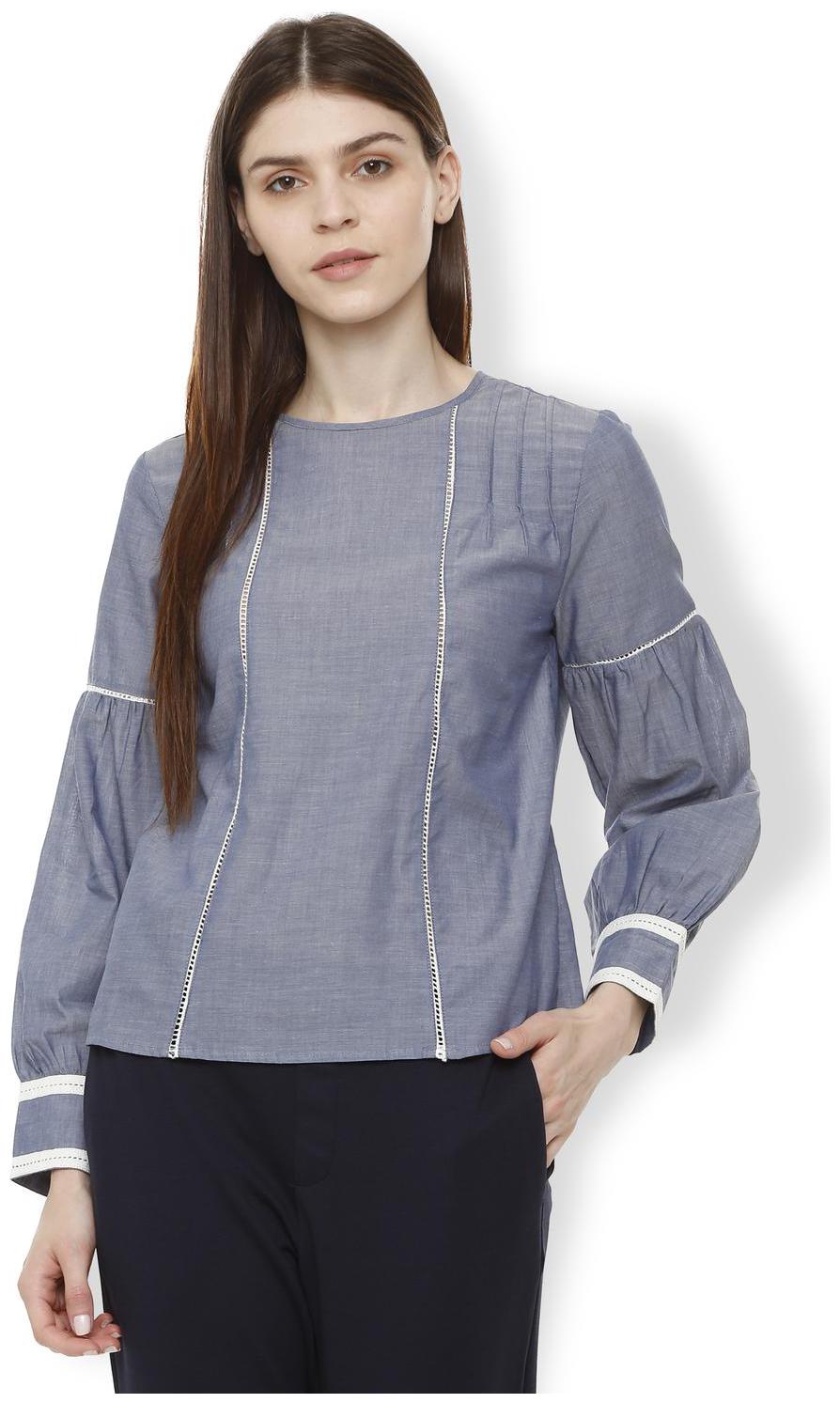 

Van Heusen Women Self design Regular top - Blue