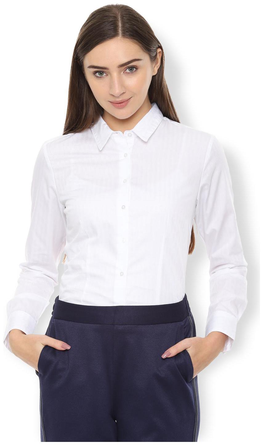 

Van Heusen Women White Striped Regular Fit Shirt