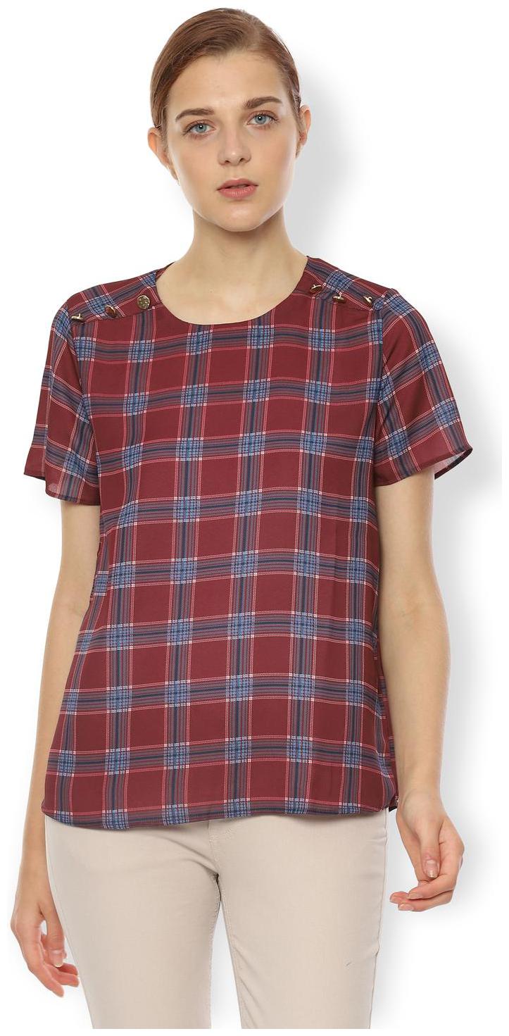 

Van Heusen Women Checked Regular top - Maroon