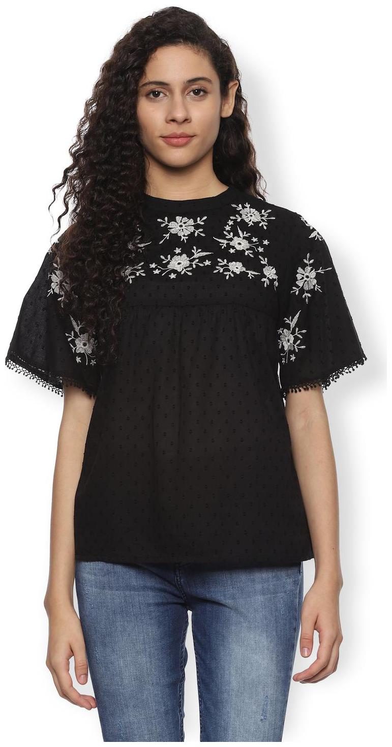 

Van Heusen Women Embroidered Regular top - Black