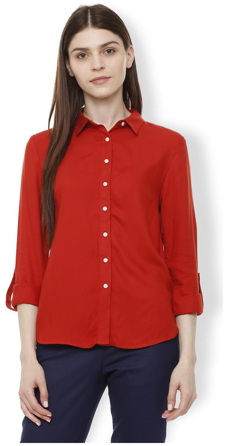 

Van Heusen Women Red Solid Regular Fit Shirt