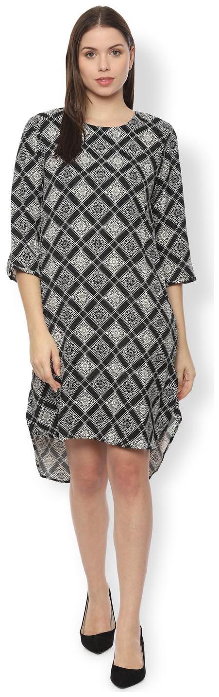 

Van Heusen Women Polyester Printed Assymetric Dress Black Grey