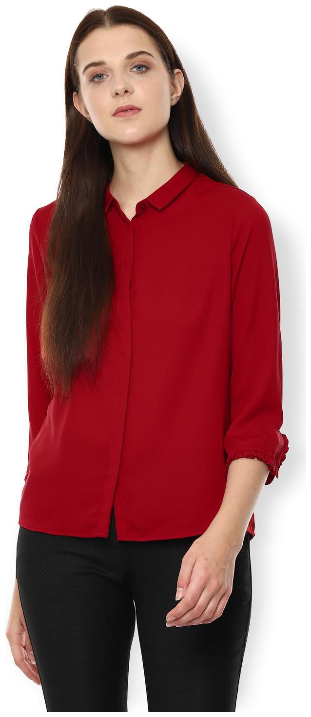 

Van Heusen Women Red Solid Regular Fit Shirt