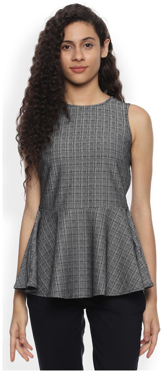 

Van Heusen Women Checked Regular top - Grey
