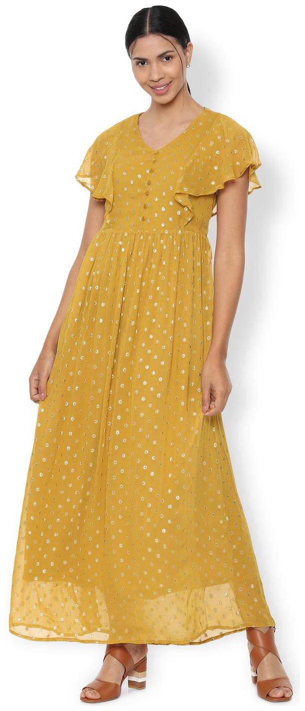 

Van Heusen Yellow Self design Empire dress
