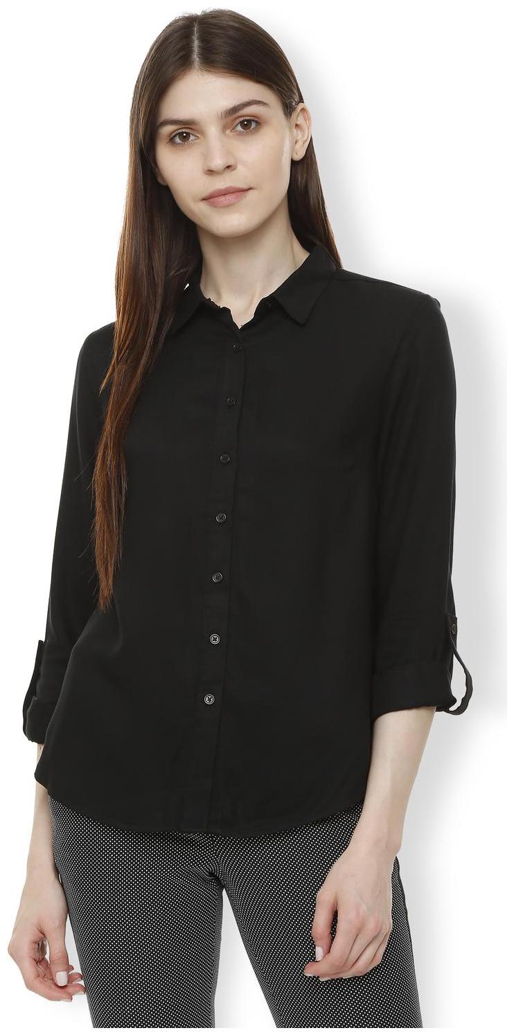 

Van Heusen Women Black Solid Regular Fit Shirt