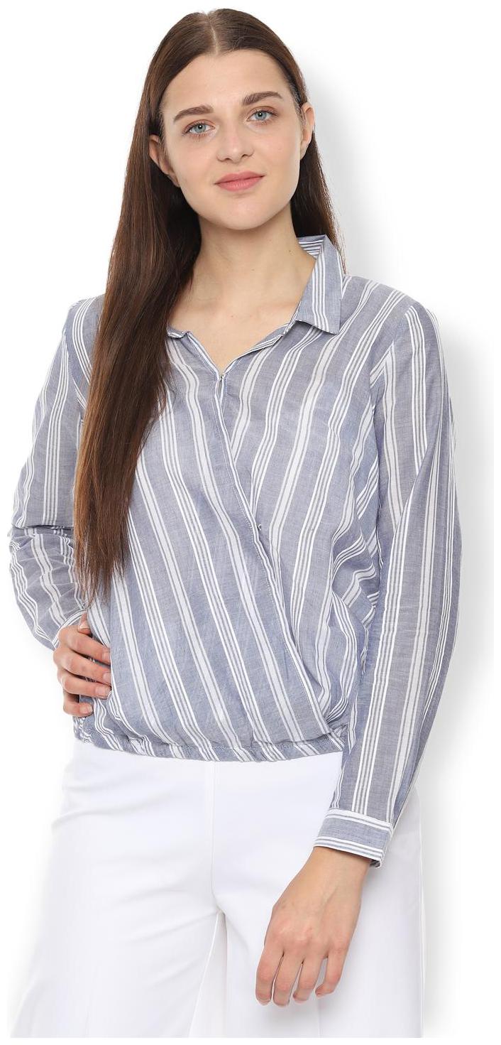 

Van Heusen Women Grey Striped Regular Fit Shirt