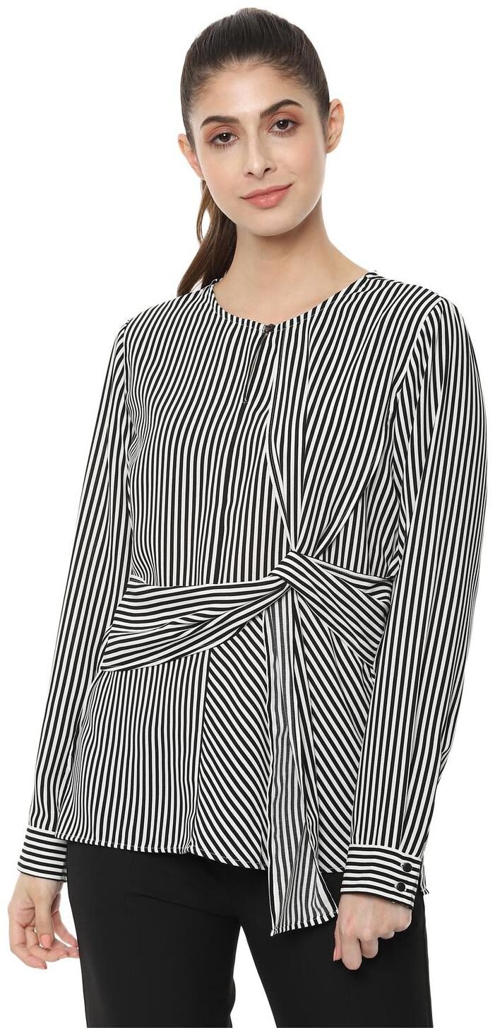 

Van Heusen Women Striped Regular top - Black