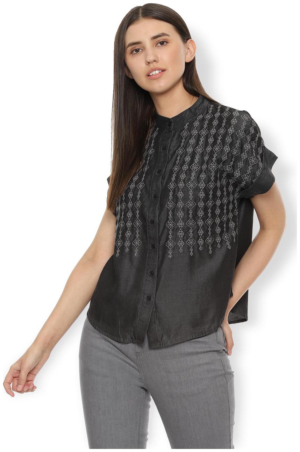 

Van Heusen Women Grey Embroidered Regular Fit Shirt