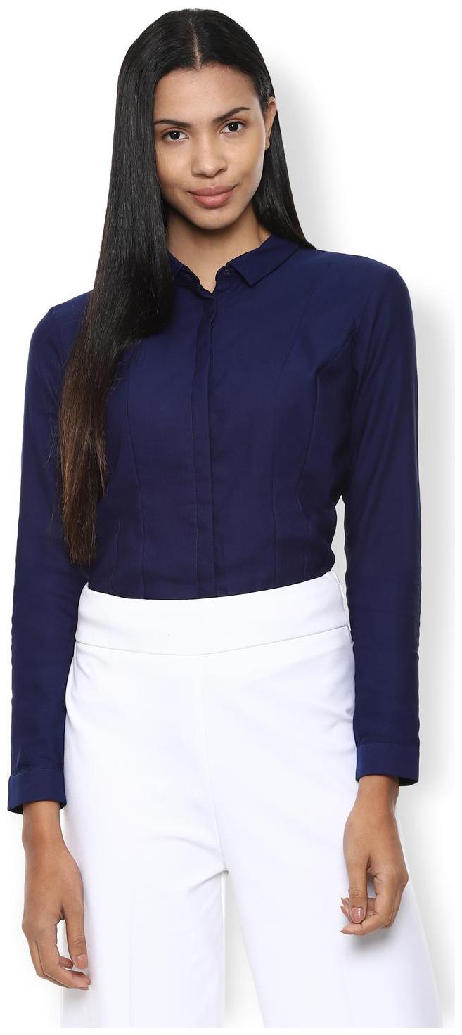

Van Heusen Women Blue Solid Regular Fit Shirt