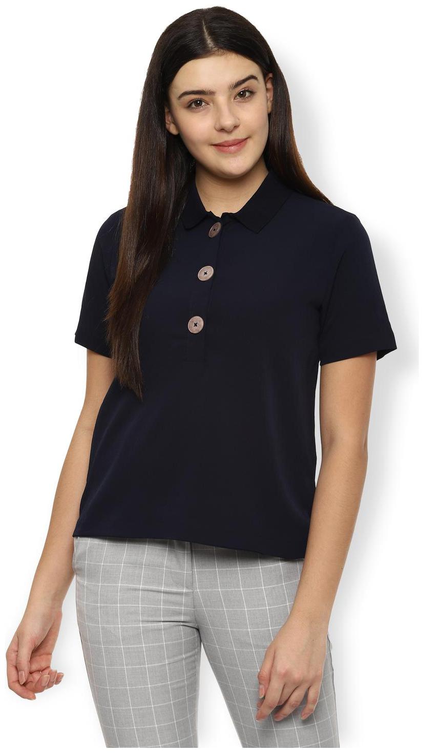 

Van Heusen Women Blue Regular fit Polo neck Polyester T shirt