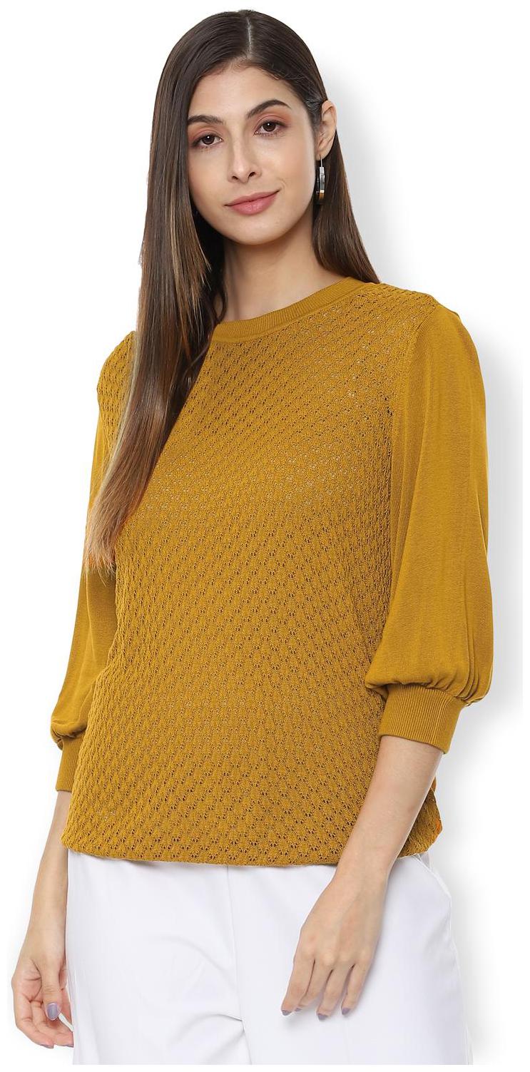 

Van Heusen Women Self design Regular top - Yellow