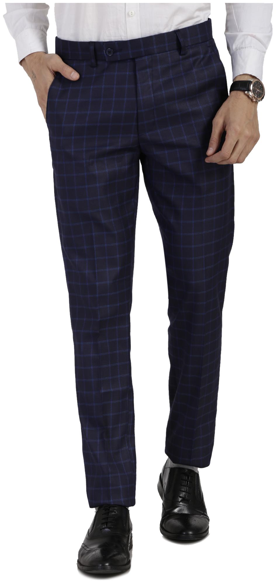 

VANDNAM Men Checked Slim Fit Formal Trouser - Blue