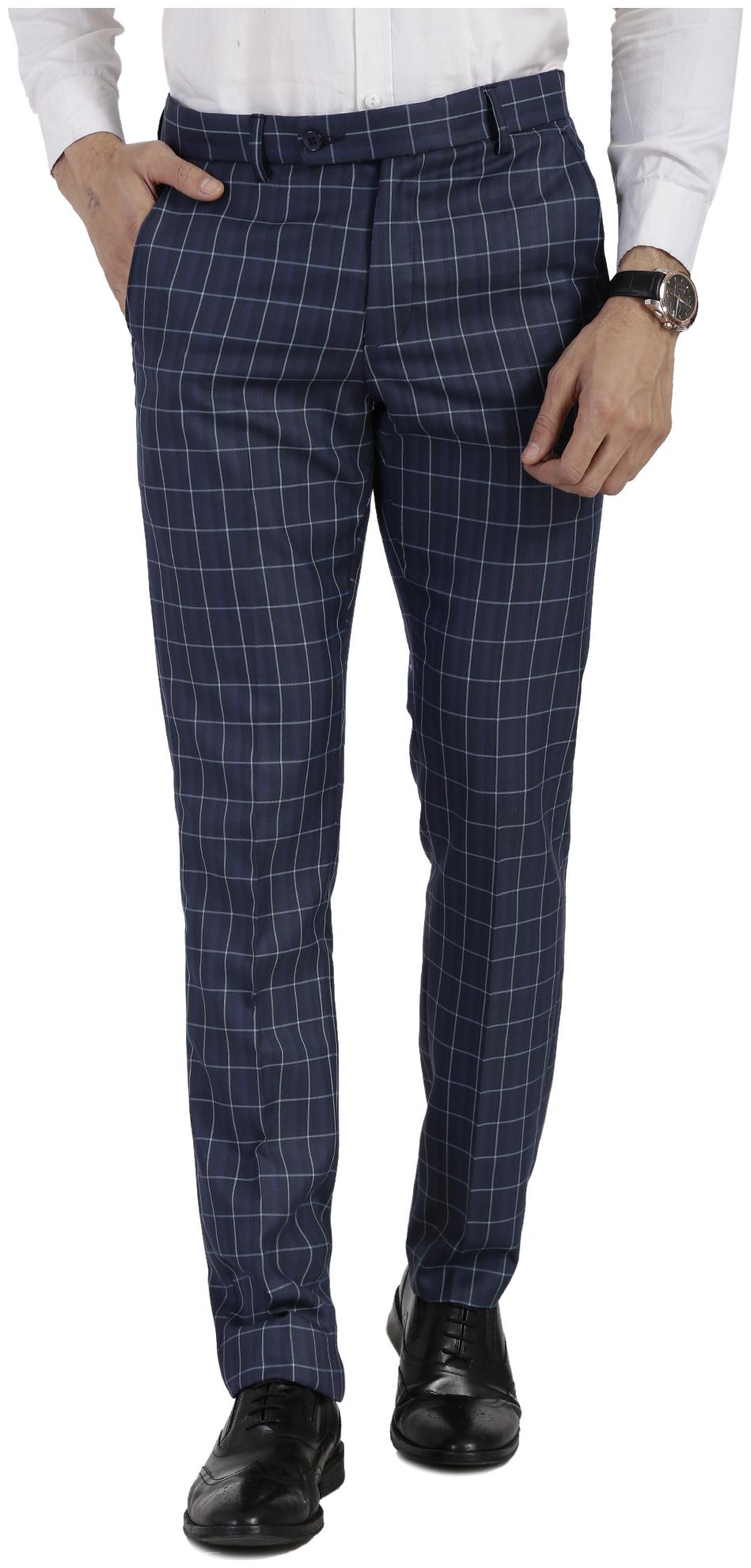 

VANDNAM Men Checked Slim Fit Formal Trouser - Blue