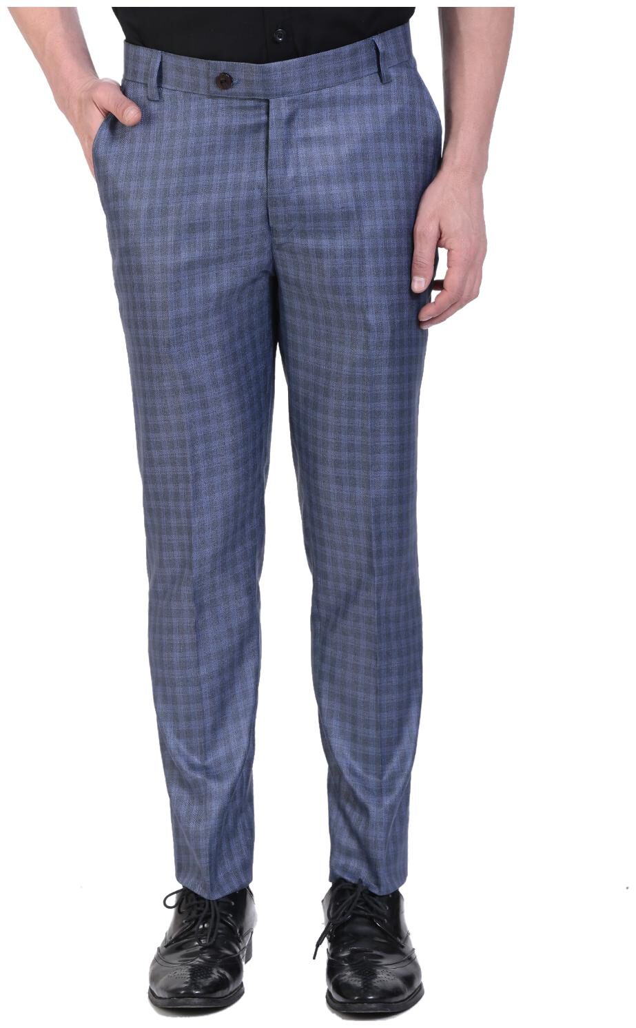 

VANDNAM Men Checked Slim Fit Formal Trouser - Blue