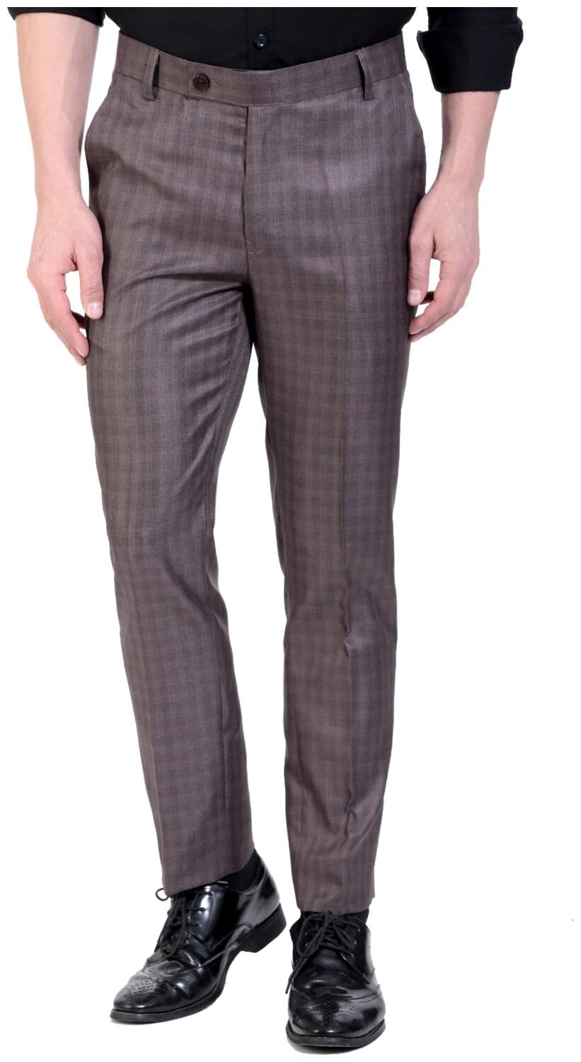

VANDNAM Men Checked Slim Fit Formal Trouser - Brown