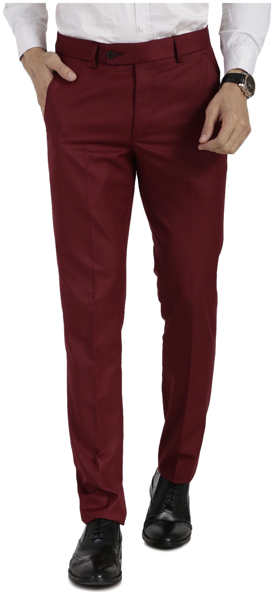 

VANDNAM Men Solid Slim Fit Formal Trouser - Maroon