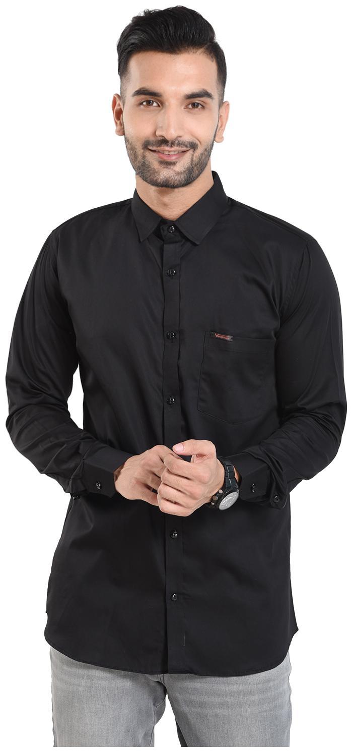

VANDNAM Men Black Solid Slim Fit Casual Shirt