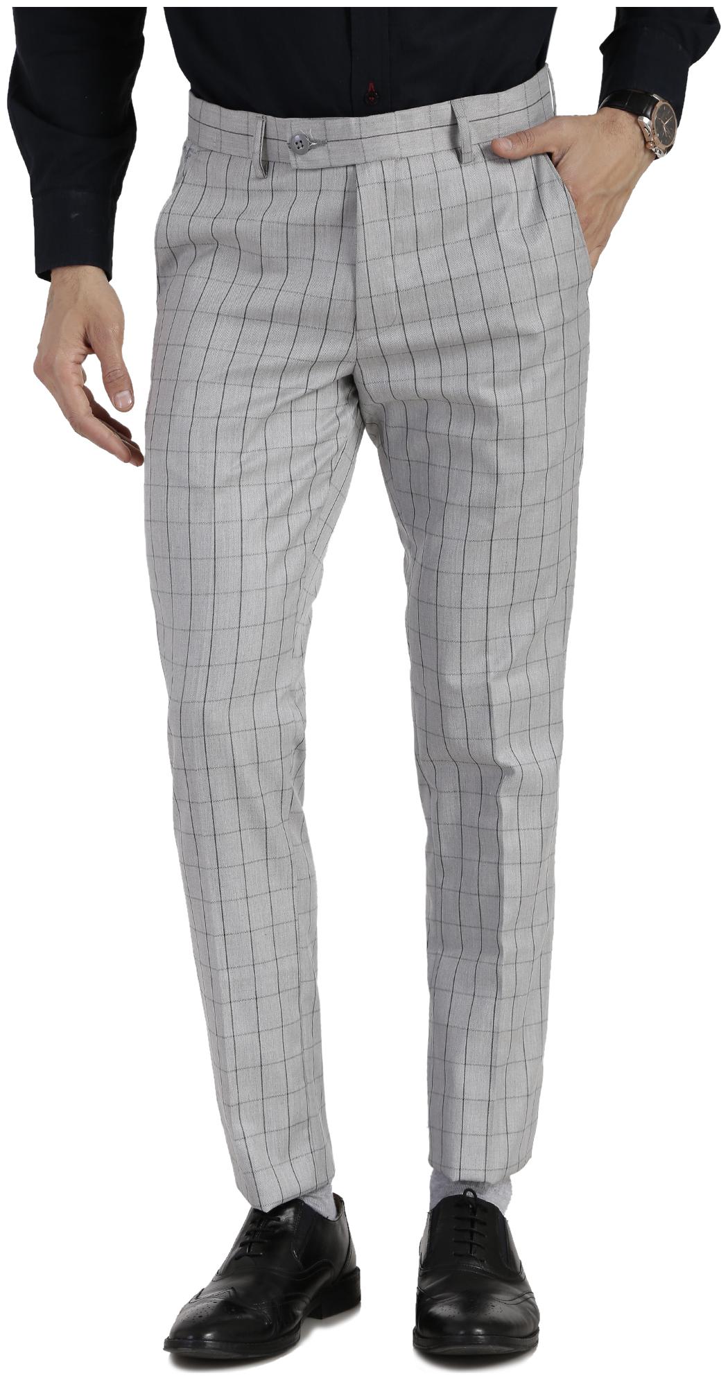 

VANDNAM Men Checked Slim Fit Formal Trouser - Grey
