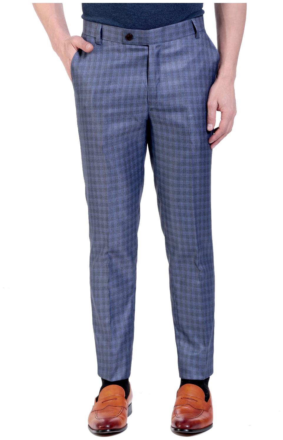 

VANDNAM Men Checked Slim Fit Formal Trouser - Blue