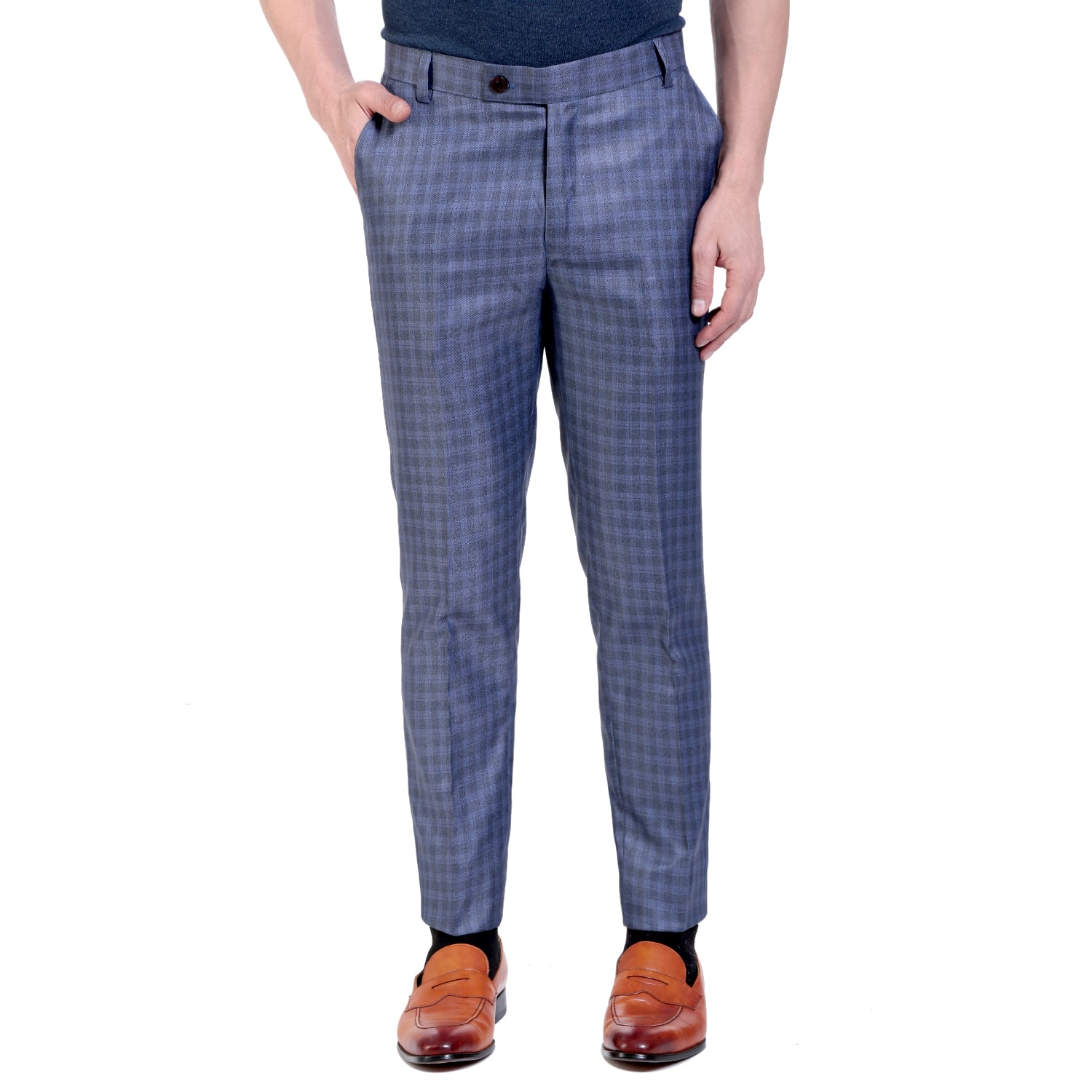 

VANDNAM Men Checked Slim Fit Formal Trouser - Blue