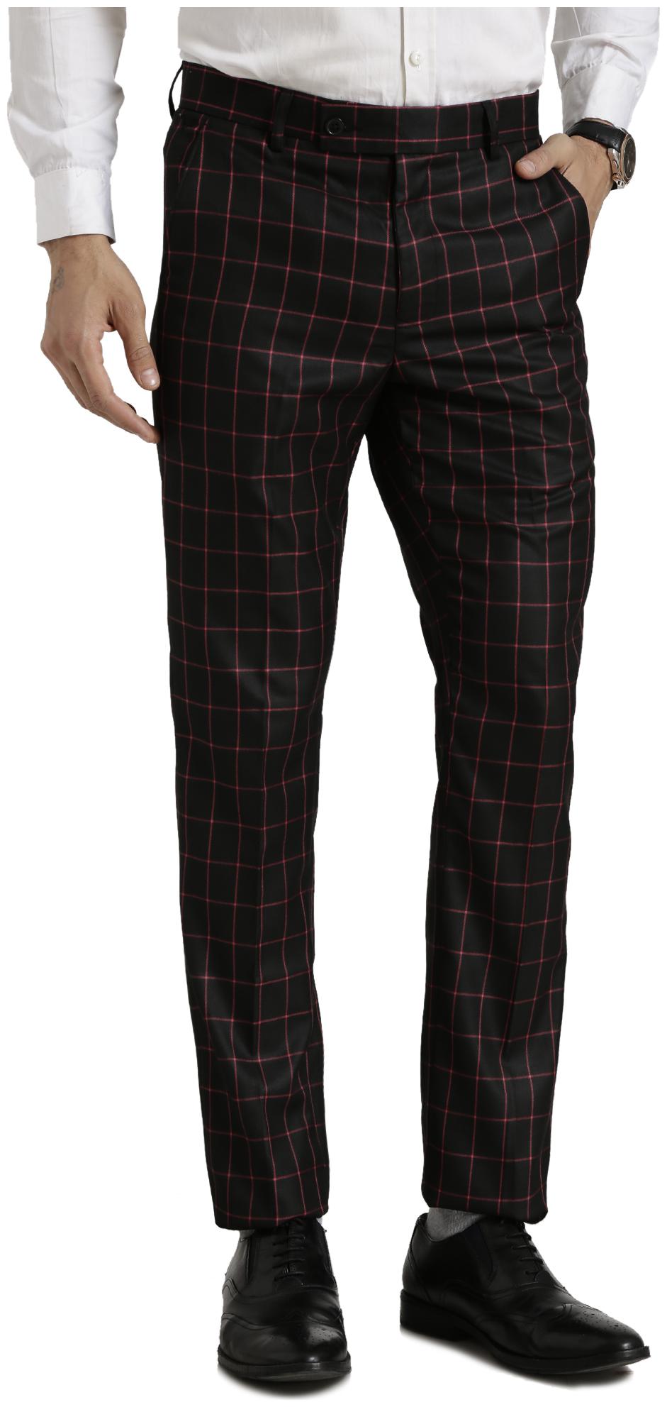 

VANDNAM Men Checked Slim Fit Formal Trouser - Black