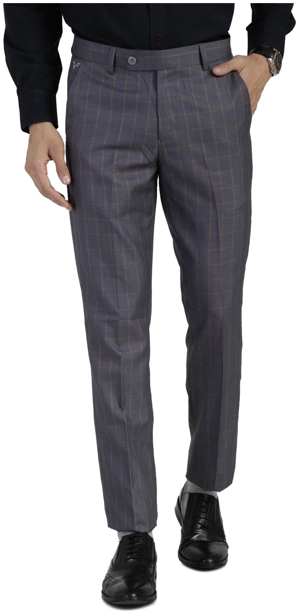 

VANDNAM Men Checked Slim Fit Formal Trouser - Grey