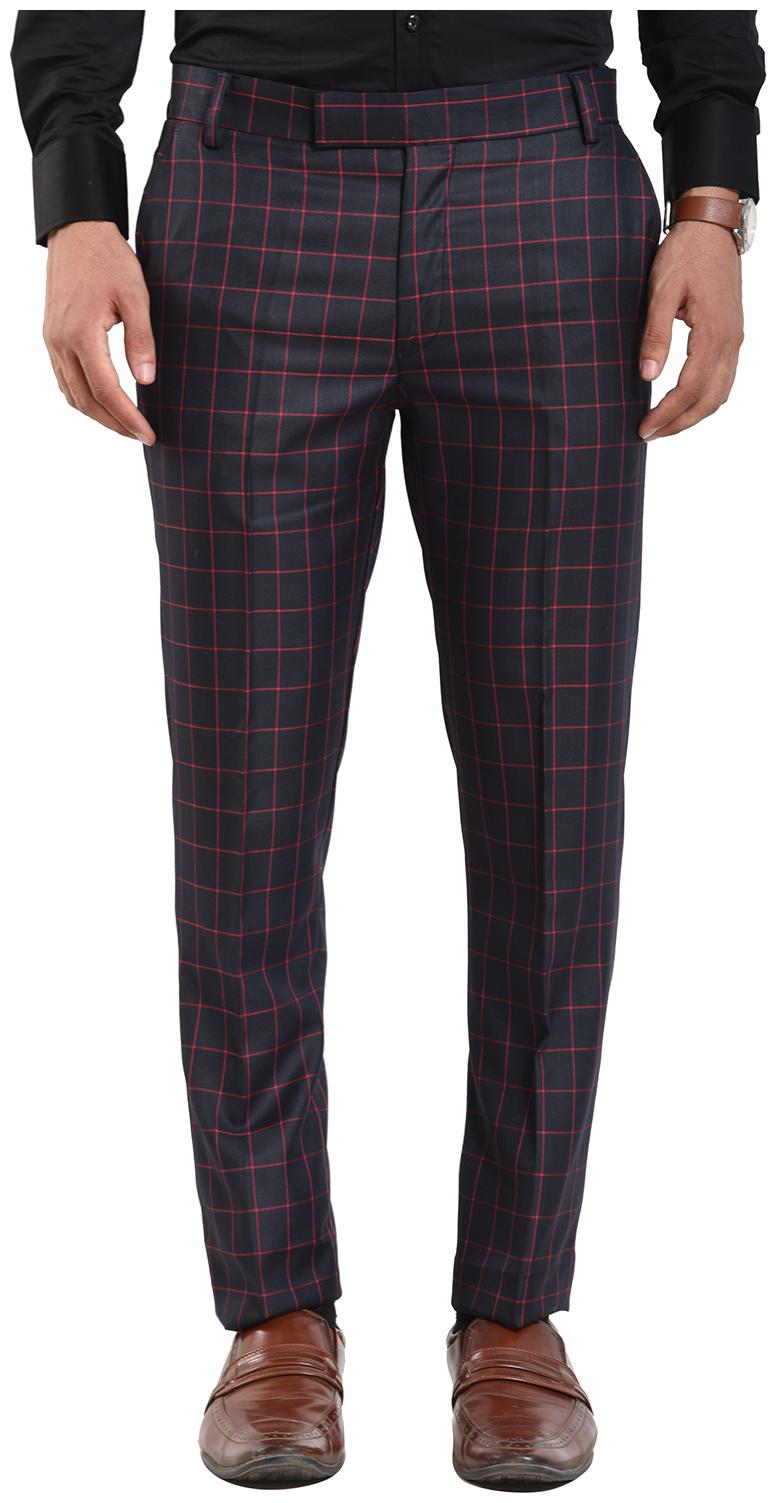 

VANDNAM Men Checked Slim Fit Formal Trouser - Black