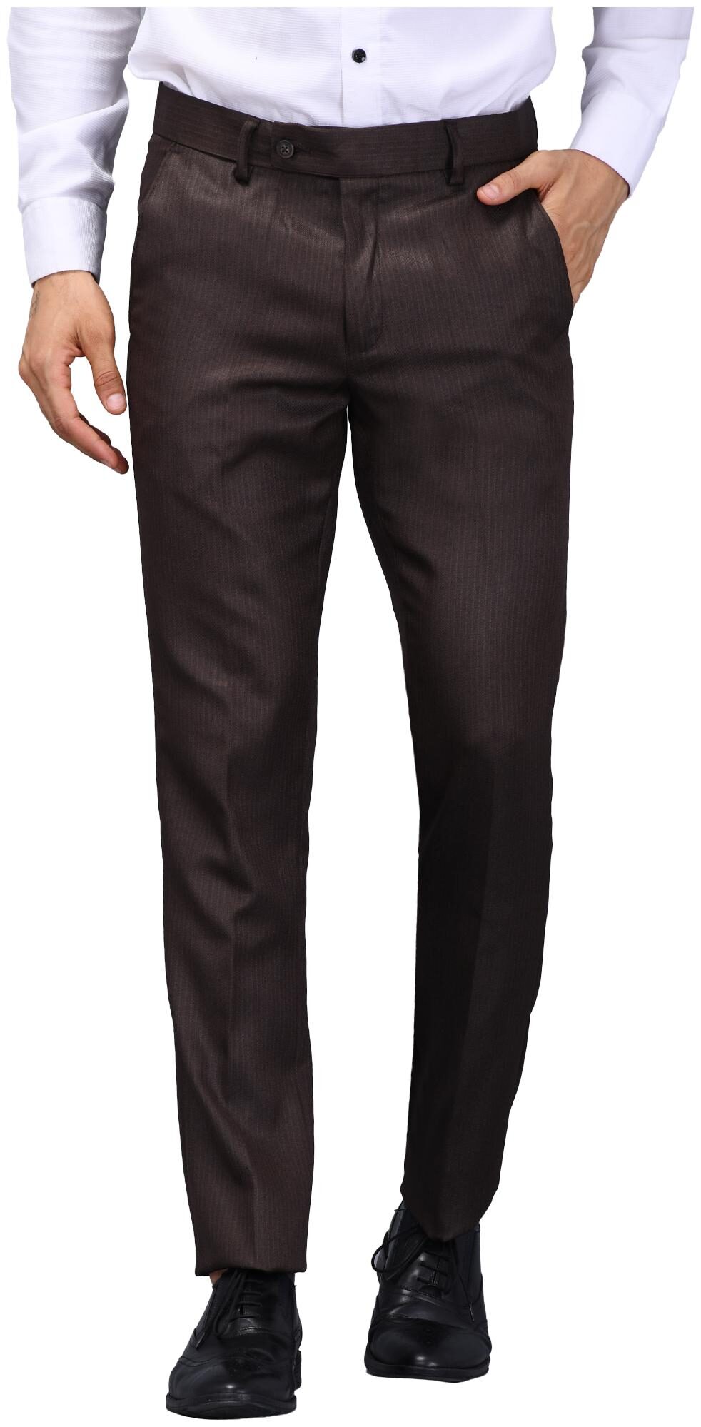 

VANDNAM Men Striped Slim Fit Formal Trouser - Brown