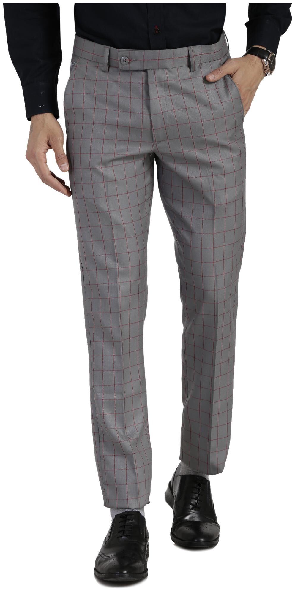

VANDNAM Men Checked Slim Fit Formal Trouser - Grey
