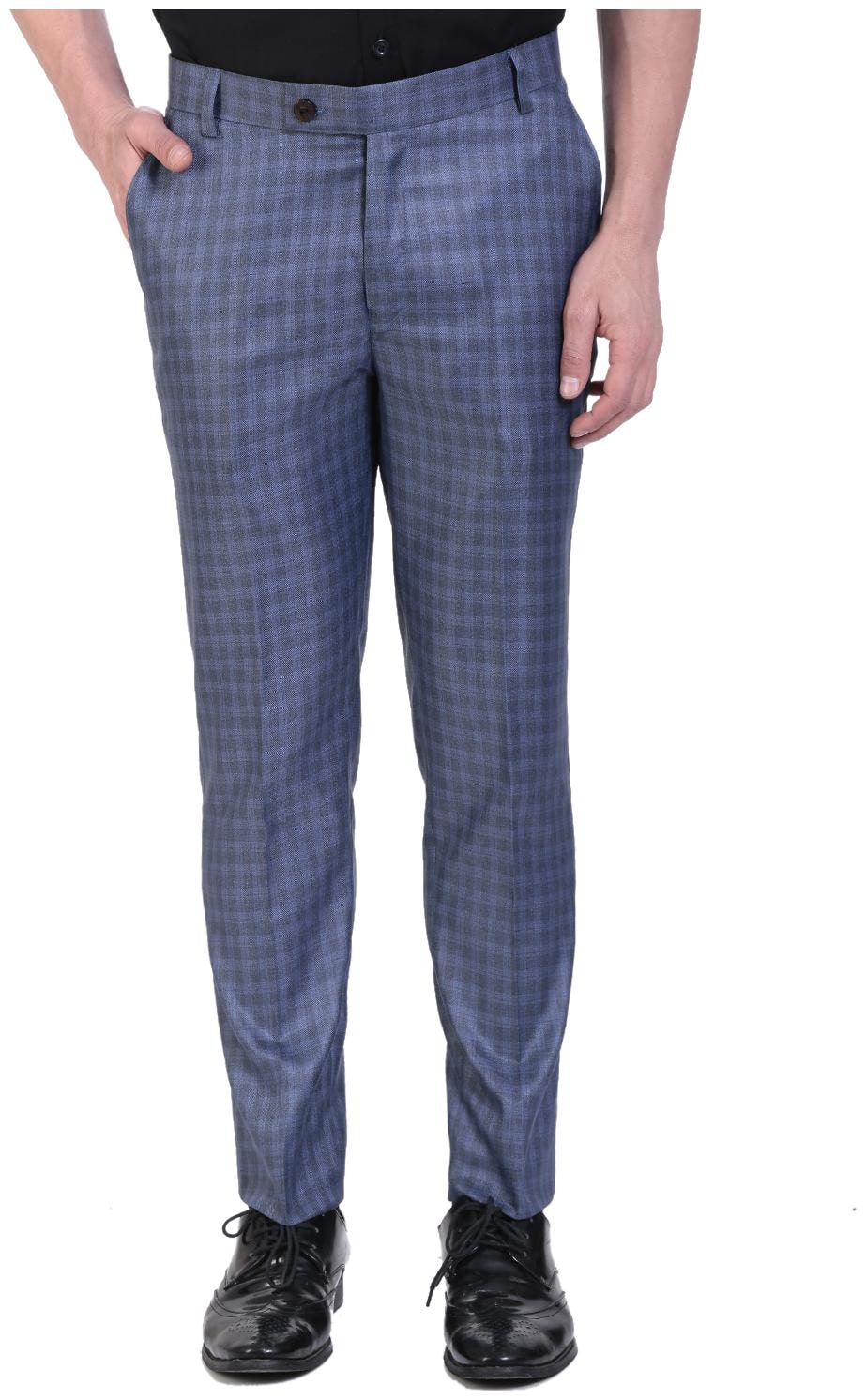 

VANDNAM Men Checked Slim Fit Formal Trouser - Blue