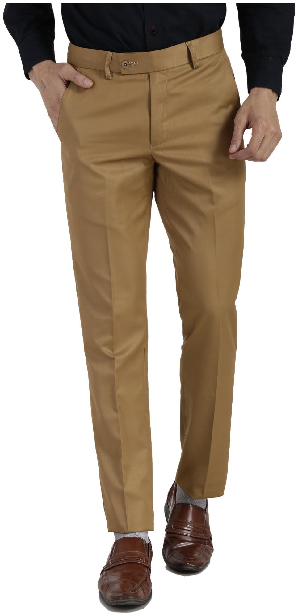 

VANDNAM Men Solid Slim Fit Formal Trouser - Gold