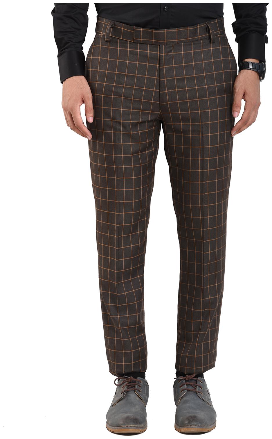 

VANDNAM Men Checked Slim Fit Formal Trouser - Brown
