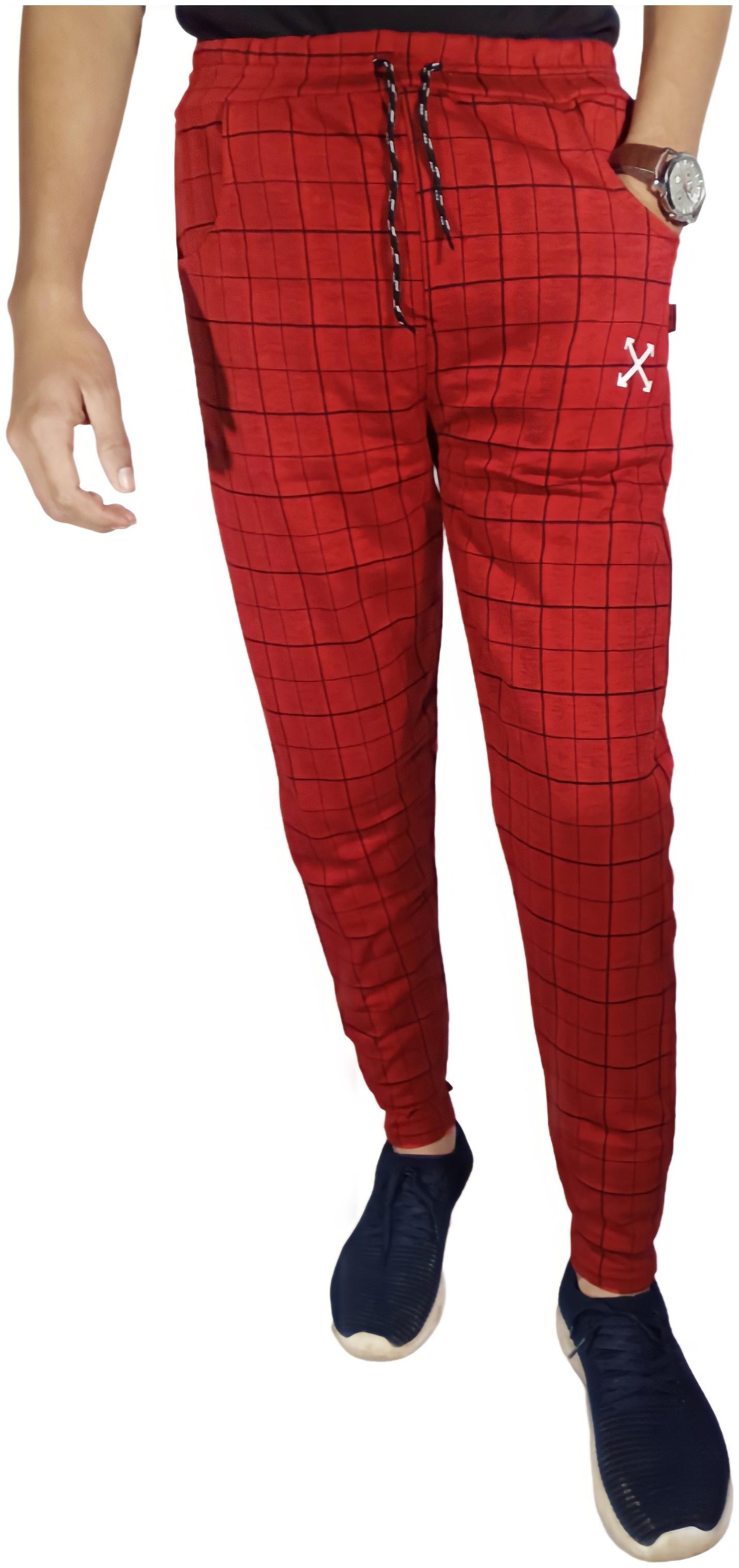 

Vantar Cotton Blend Red Checkered Track Pants For Men