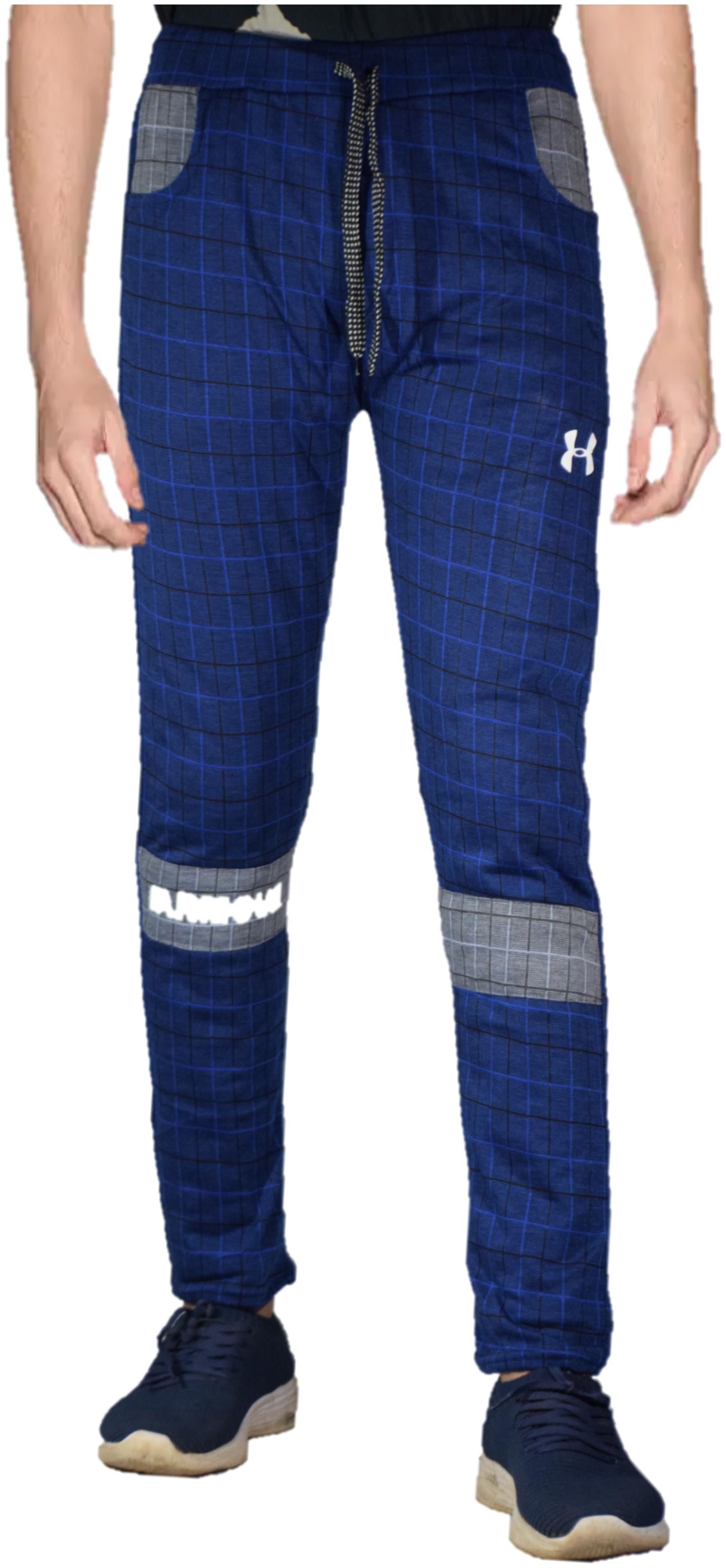 

Vantar Men Blue Cotton Blend Checkered Track Pants