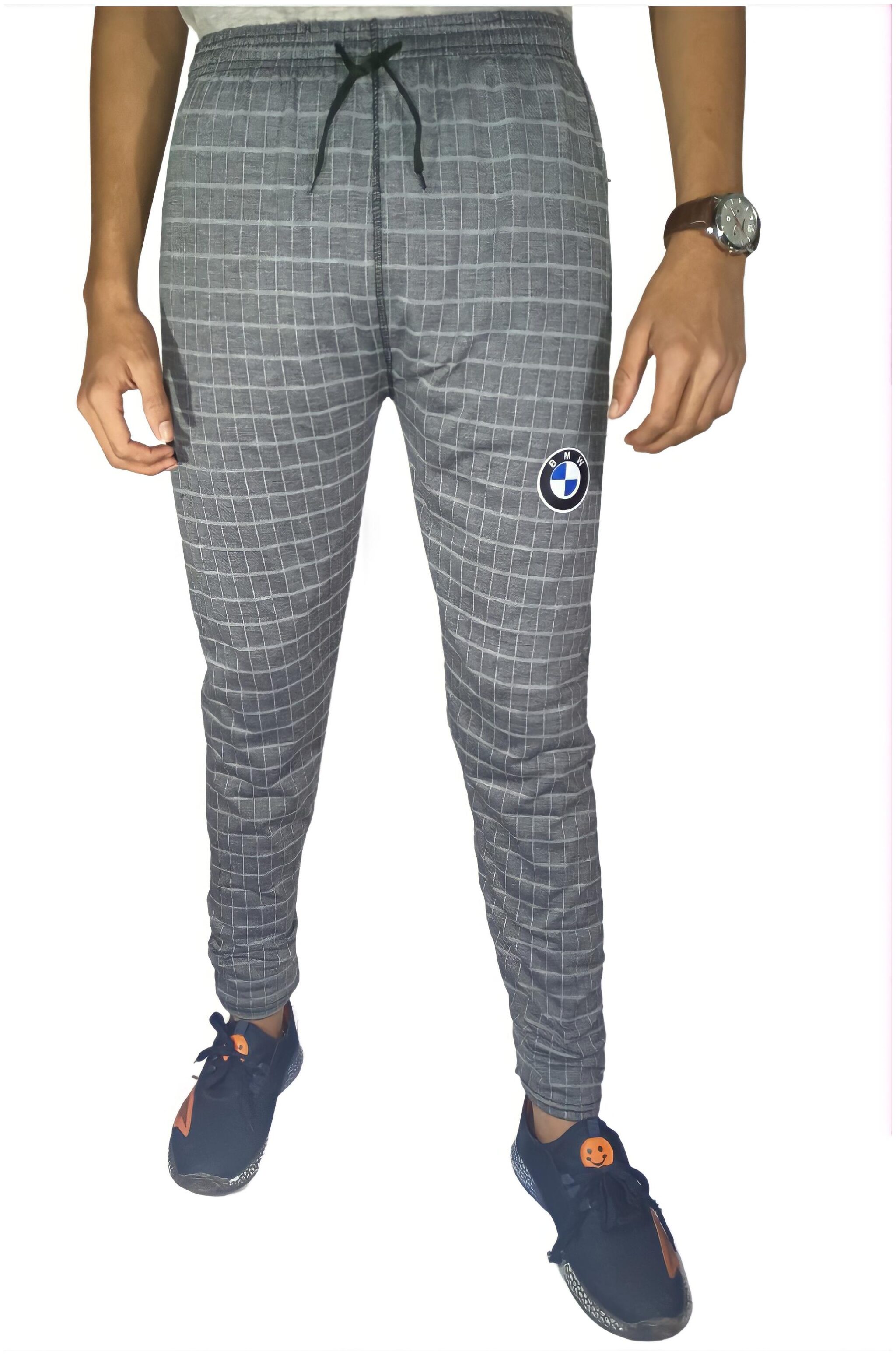 

Vantar Men Grey Cotton Blend Checkered Track Pants