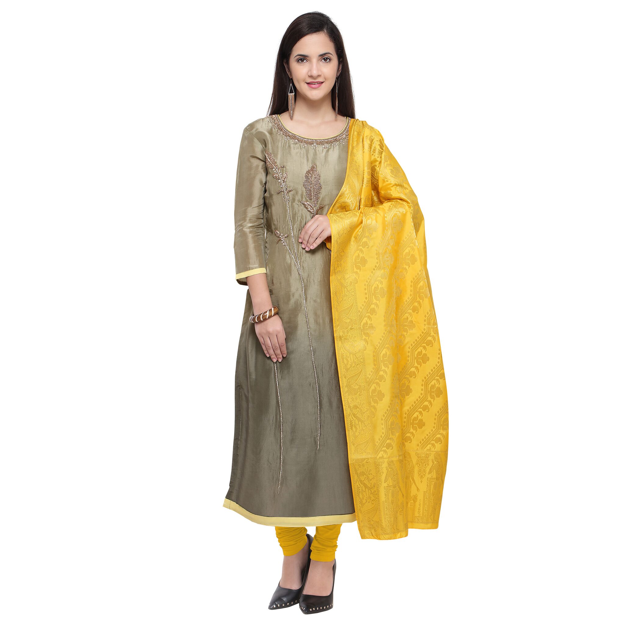 

Vardan Green Unstitched Kurta with bottom dupatta With dupatta Dress Material