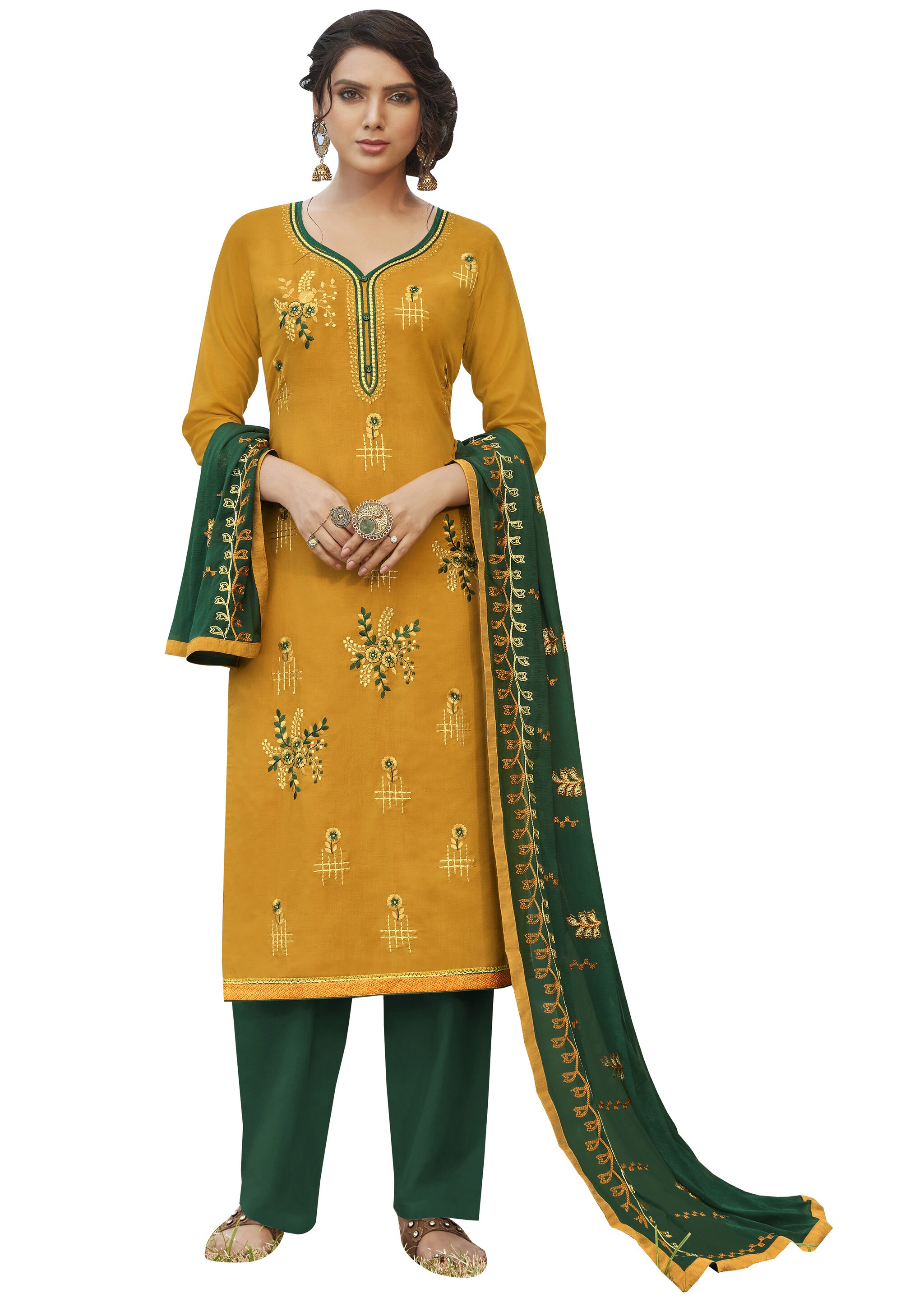 

Vardan Mustard Unstitched Kurta with bottom dupatta With dupatta Dress Material