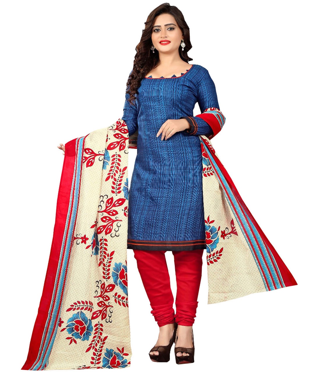 

Vardan Blue Unstitched Kurta with bottom dupatta With dupatta Dress Material