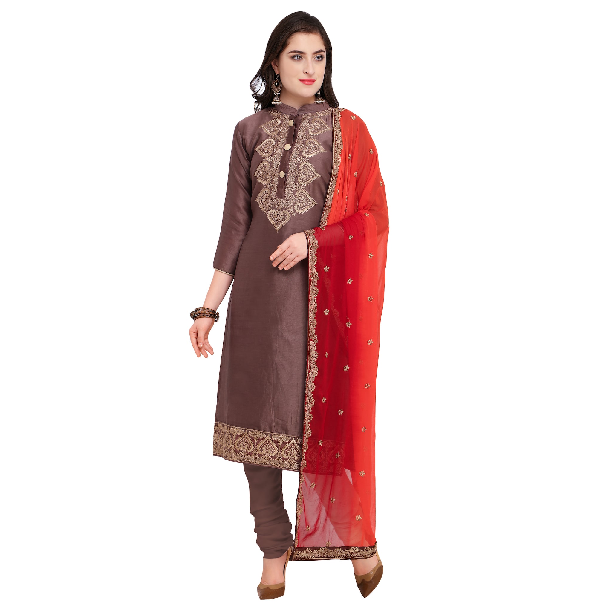 

Vardan Brown Unstitched Kurta with bottom dupatta With dupatta Dress Material