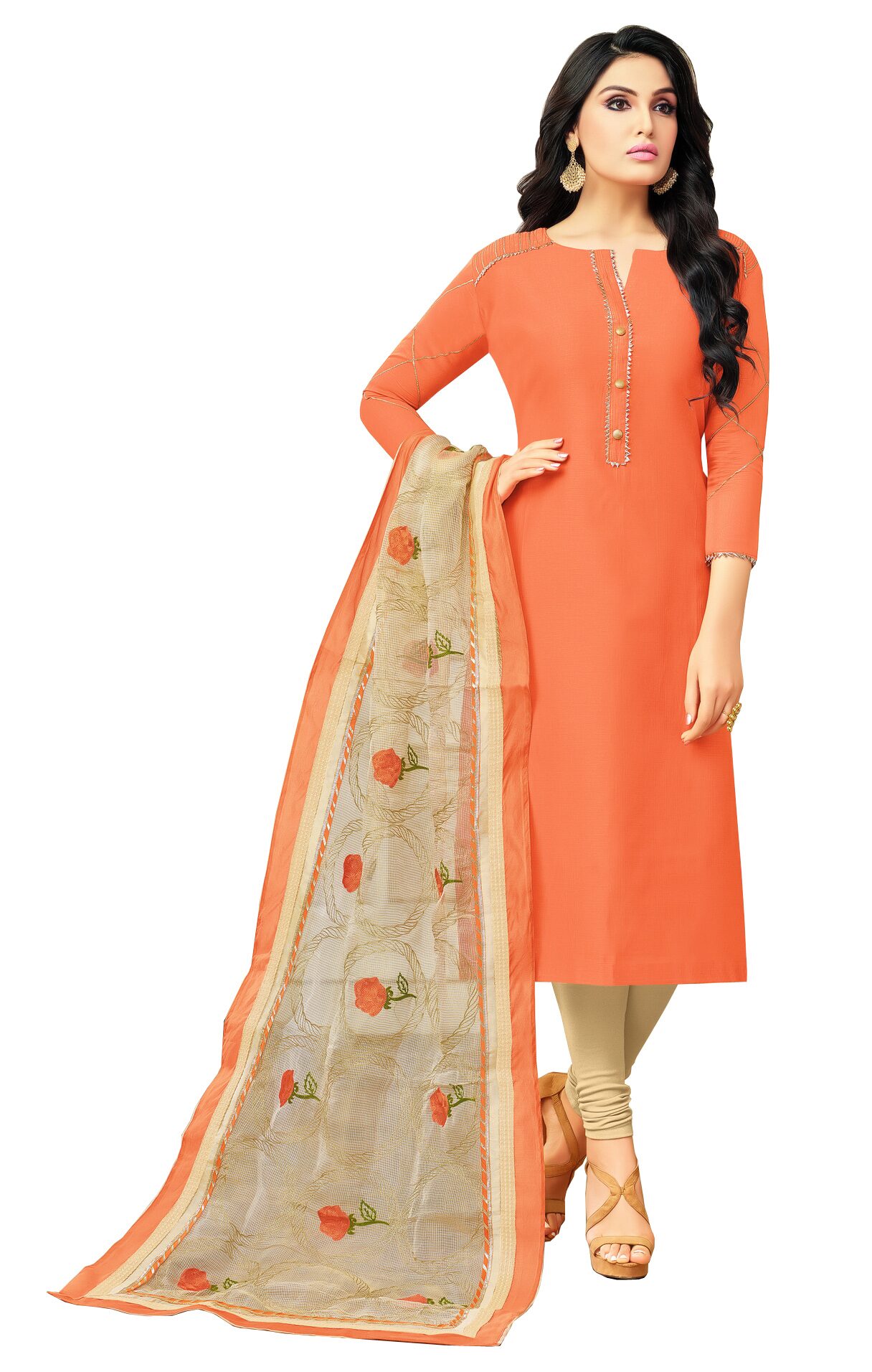 

Vardan Orange Unstitched Kurta with bottom dupatta With dupatta Dress Material