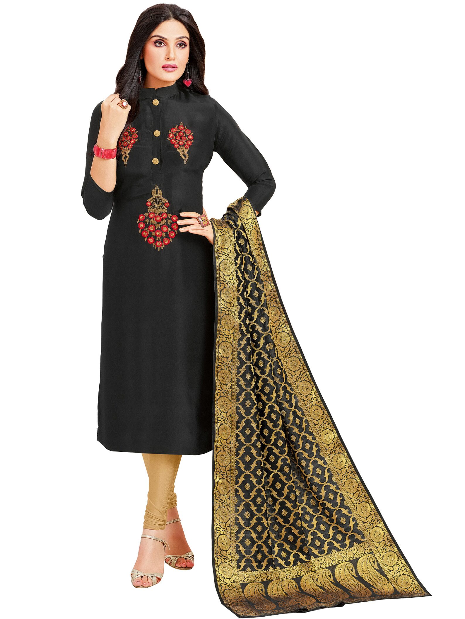 

Vardan Black Unstitched Kurta with bottom dupatta With dupatta Dress Material