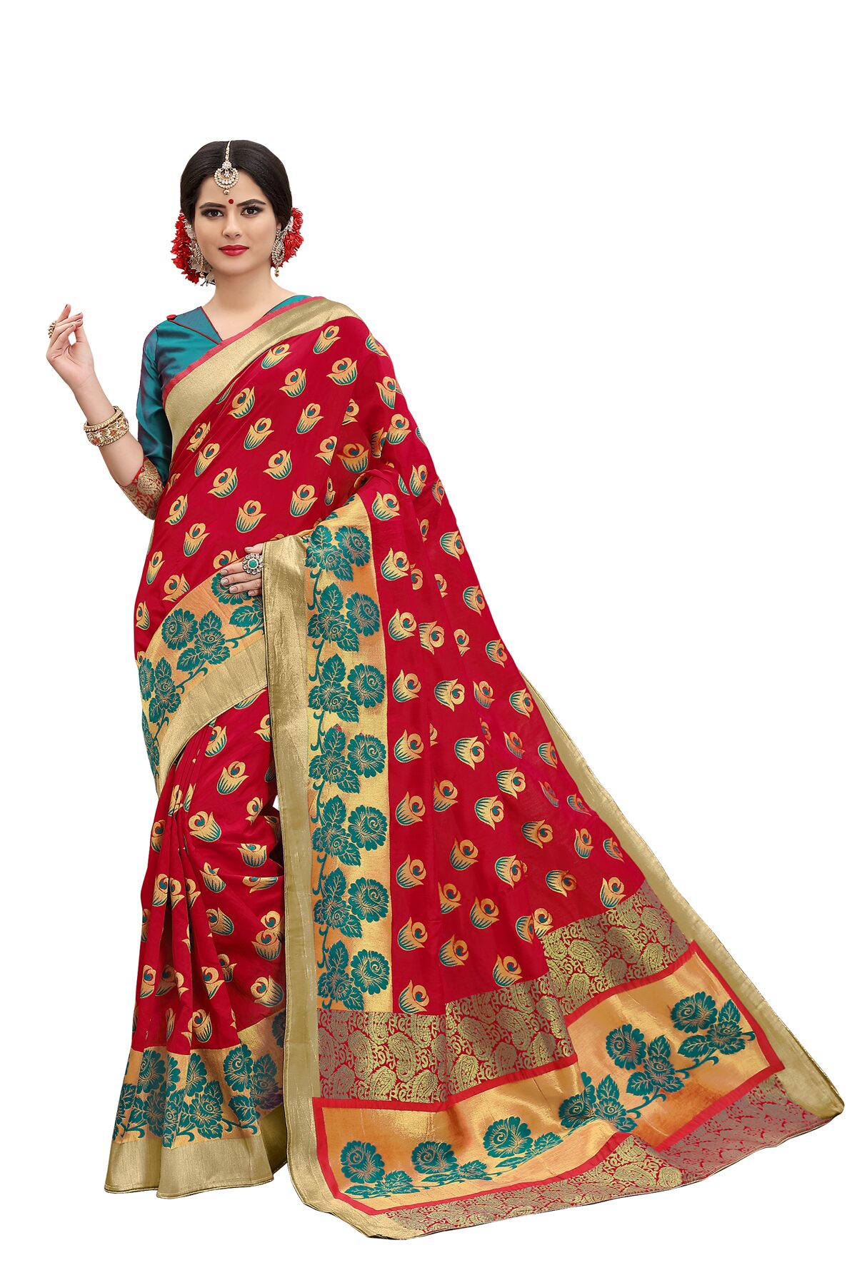 

Vardan Ethnic Silk Floral Maroon Color Saree