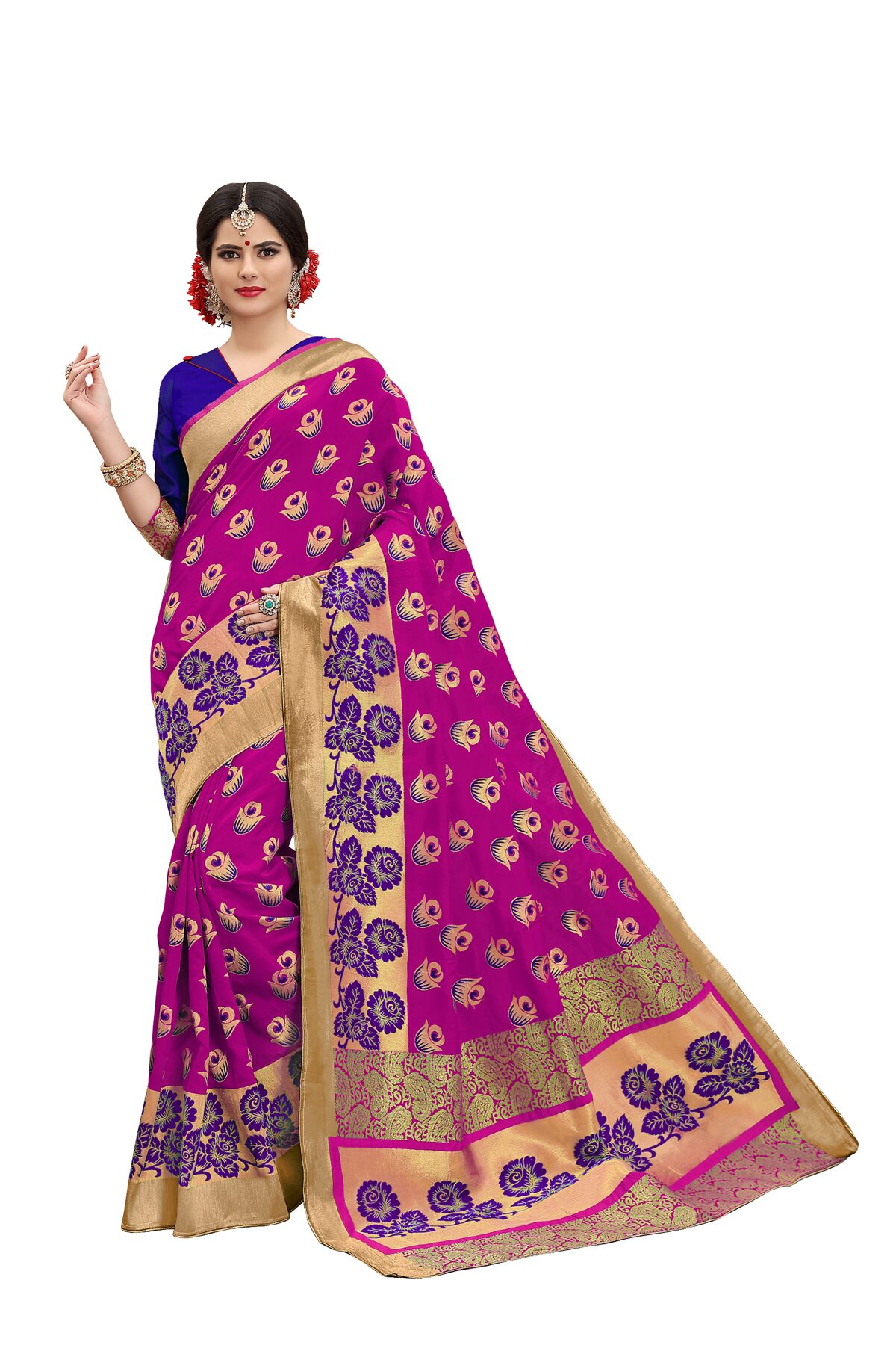 

Vardan Ethnic Silk Floral Magenta Color Saree