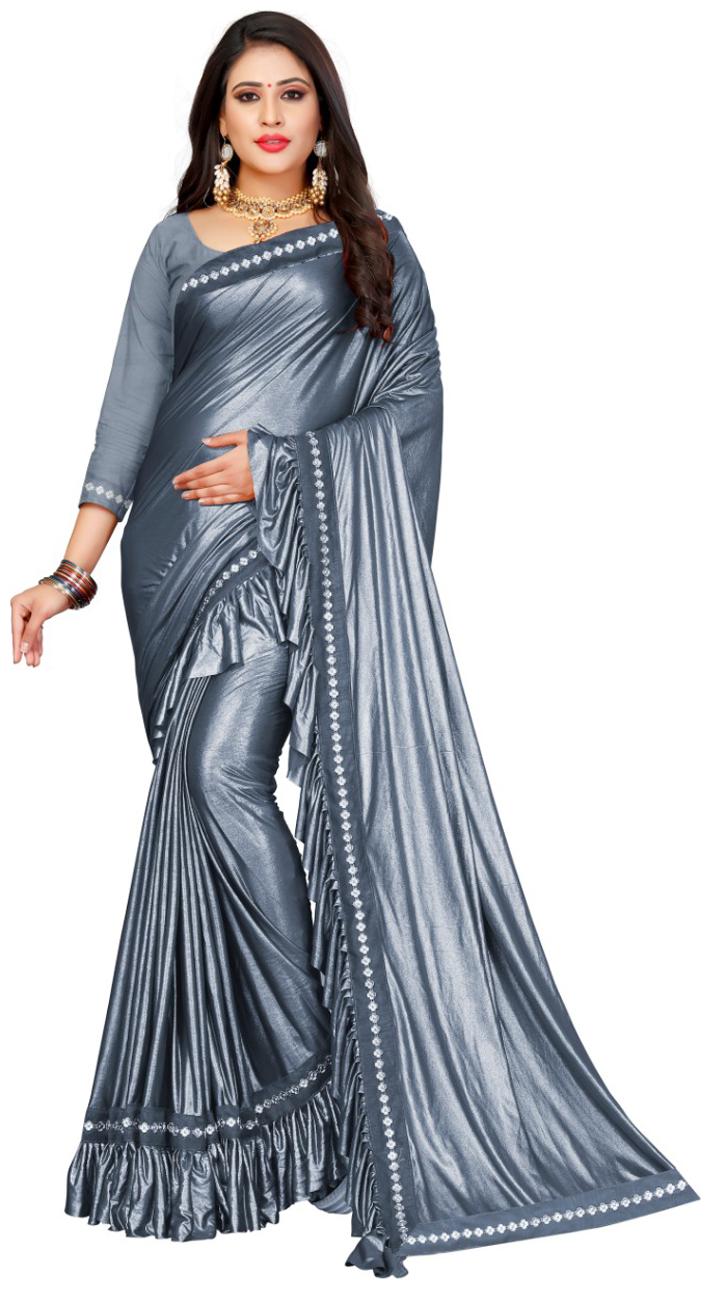 

Vardan Ethnic Grey Solid Universal Designer Saree With Blouse With blouse