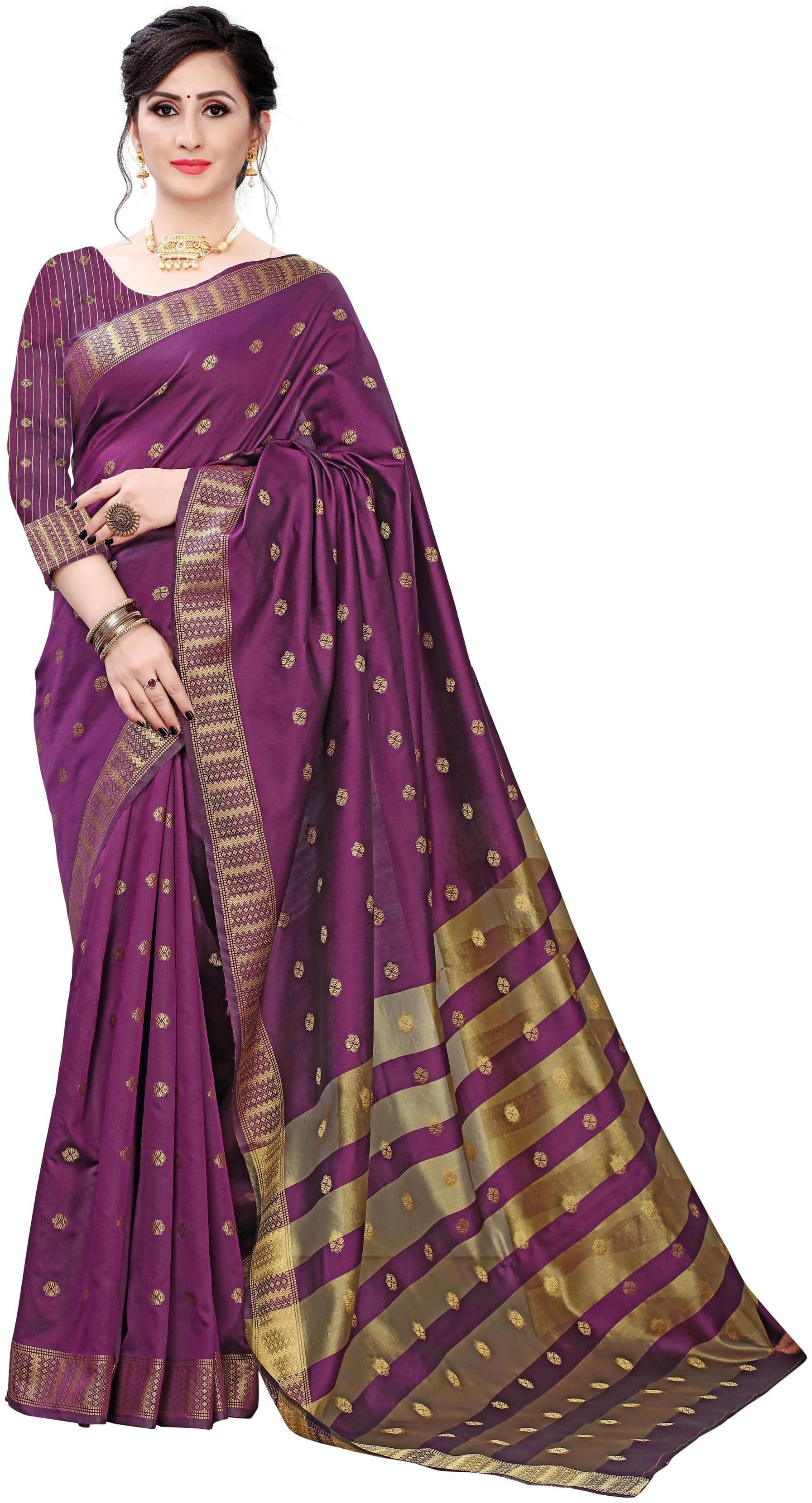 

Vardan Ethnic Women Artificial Silk Woven Party Wear Saree (Wine)