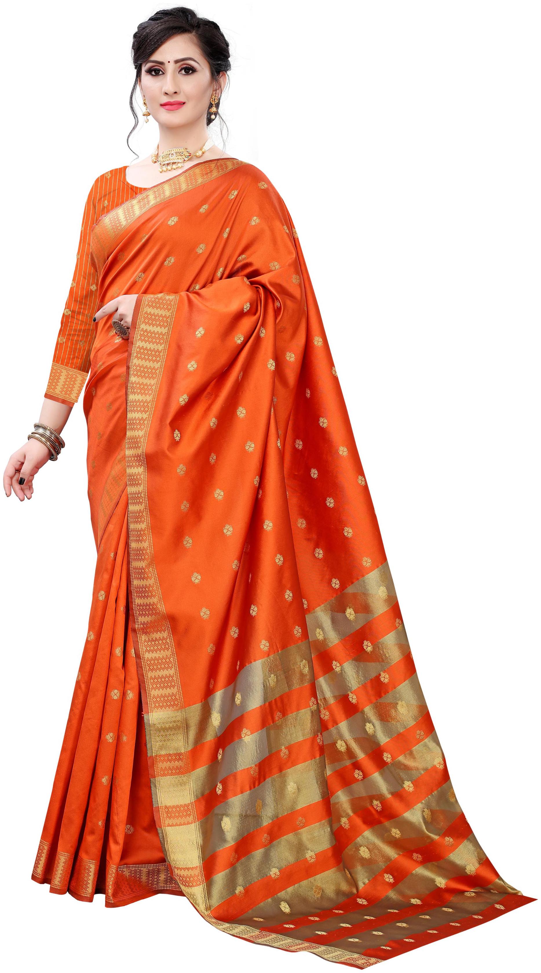 

Vardan Ethnic Women Artificial Silk Woven Party Wear Saree (Orange)