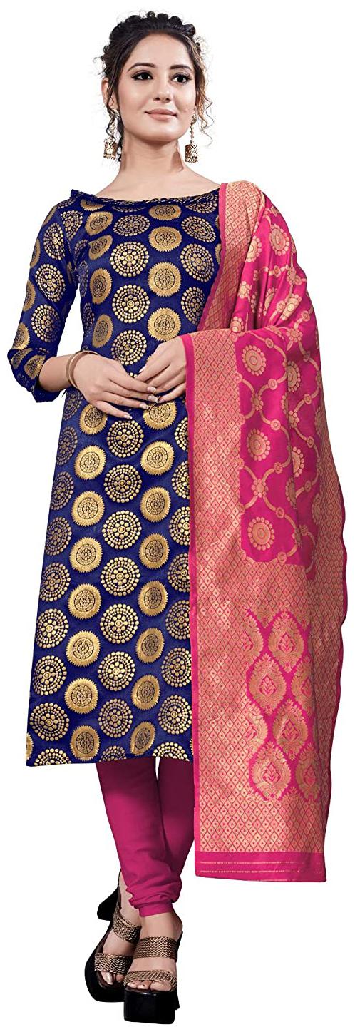 

Vardan Navy blue Unstitched Kurta with bottom dupatta With dupatta Dress Material