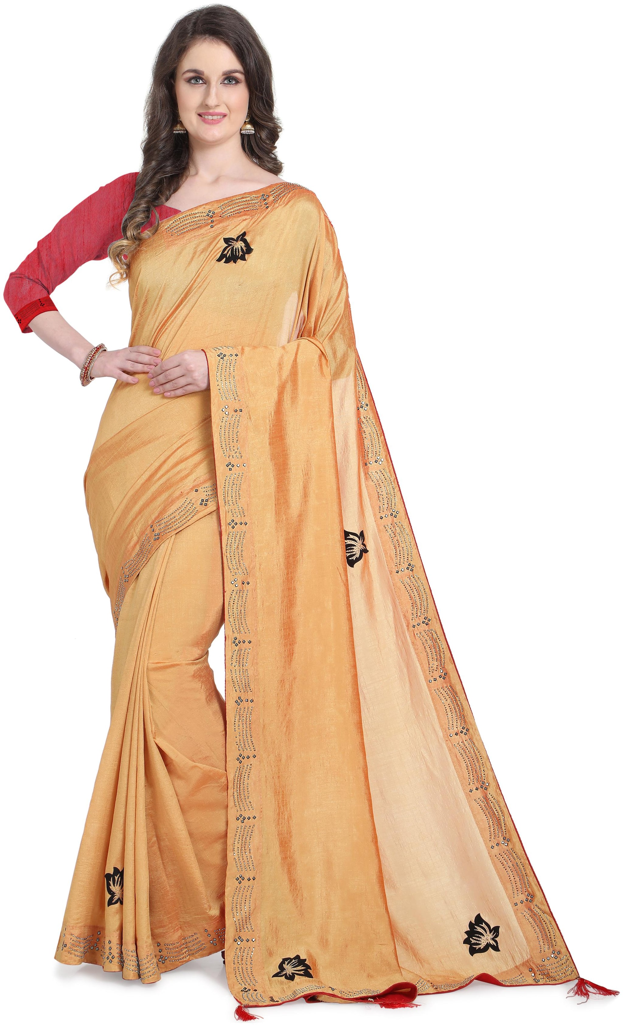 

Vardan Ethnic Women Georgette Yellow Designer Saree With Blouse